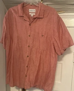 Saddlebred Mens Button Front Classic Fit Cotton/Linen SS Shirt Red Large L - Picture 1 of 5