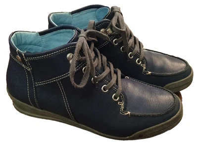 Wolkos Botines Azul Marino Mocasín Cuero Suave Con Cordones Corbata al Tobillo Comodidad talla 7.5 Foto 1 de 4