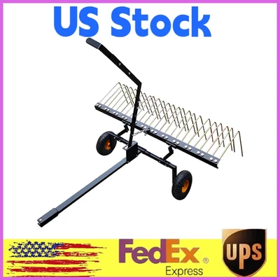 GRVEE 60"Tow Behind Dethatcher,Pull Behind Dethatcher with 24 Tines,Rake ATV for Leave