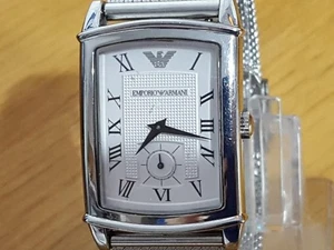 Mens Mesh Bracelet Slim Emporio Armani AR0243 White Art-Deco Style Dress Watch - Picture 1 of 9