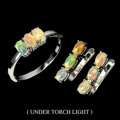 Set di gioielli in argento sterling 925 opale di fuoco ovale pietre... - Immagine 1 di 4