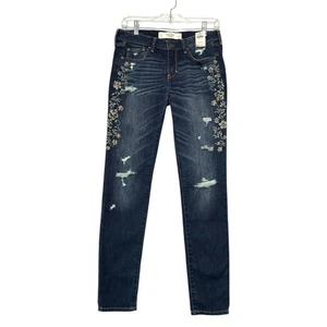 NWT Abercrombie & Fitch Floral Painted Embellished Jeans Skinny size 4 $128 MSRP - Picture 1 of 9