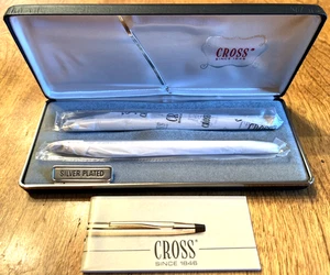 VINTAGE CROSS New Sealed NIB SILVER Plated PEN AND PENCIL SET W/ BOX Instruction - Picture 1 of 13