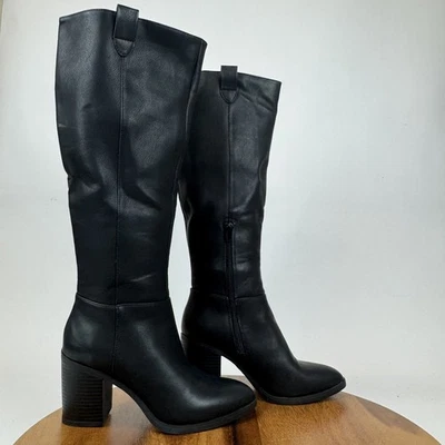 Nuevas botas de montar Mia Hadley negras de cuero sintético con tacón hasta la rodilla para mujer talla 6 M Foto 1 de 4