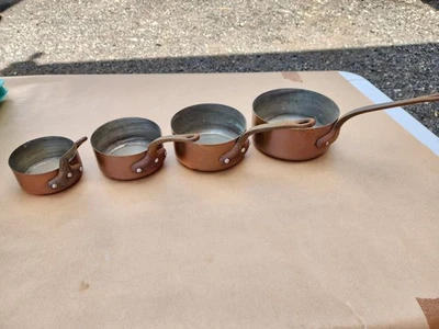 Lot 4 casseroles cuivre étamé ancien + fer forgé "Offert par Tupperware" déco vi - Photo 1/4