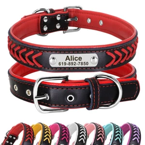 Personalized Dog Collars for Big Dogs Braided Leather Padded ID Name Tags Collar - Picture 1 of 19