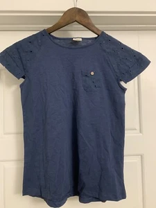 NWOT ZARA Girls Kids Blue Embroidered Cap Sleeve Pocket School Cute Top Shirt 10 - Picture 1 of 2