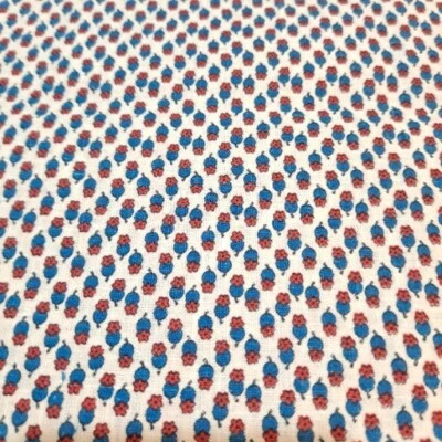 Vintage Concord Cotton Fabric 38" X 44" Mini Red Blue Floral On White USA Made - Image 1 of 4