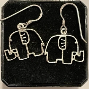 Vintage 925 Sterling Silver Elephant Cutout Dangle Drop Earrings 1.9g 3/4” - Picture 1 of 2