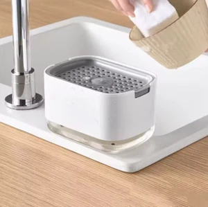 Küche Flüssigseifen Pumpspender 2 in1 ABS Schwammhalter + Schwamm - Bild 1 von 4