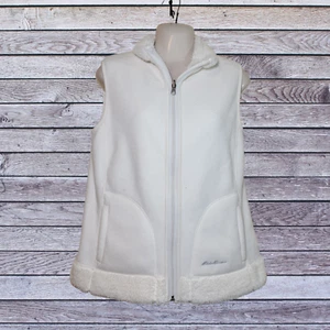 Eddie Bauer Women's Med Reversible Vest Sleeveless White Full-Zip Polar Fleece M - Picture 1 of 6