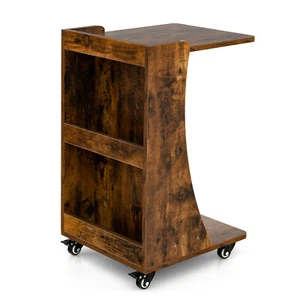 C-shaped End Side Sofa Table Nightstand for Bedroom Living Room Rustic Brown - Picture 1 of 8
