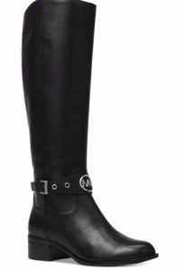 Neu Michael Kors Damen meliert Reitstiefel Leder Logo Riemen Detail 8 9 schwarz - Bild 1 von 3