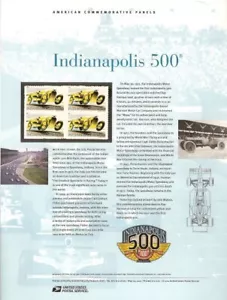 #872 Forever Indianapolis 500 #4530 USPS pannello francobolli commemorativi - Foto 1 di 1
