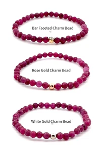Natural Ruby Gemstone Mini 3mm 18K Gold Charm Bead July Birthstone Microfaceted - Picture 1 of 16