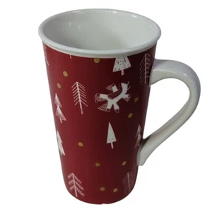Starbucks Mug Christmas Red w/Gold Dots, Trees, Gnomes and Animals 2019 16 oz. - Picture 1 of 6