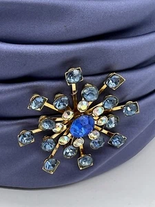 Vintage Pillbox Steel Blue Ruffle USA Made Miss Margo Church Derby Easter Union - Picture 1 of 8