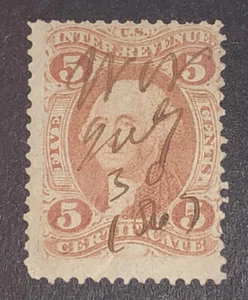 Travelstamps: 1862-71 US Revenue Stamp Scott #R24c 1st Issue 5c Certificate USED - Picture 1 of 5