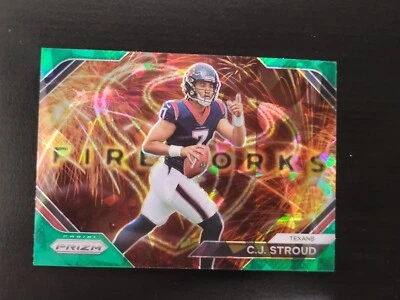 2023 Panini Prizm C.J. Stroud RC Fireworks Green Ice Prizm Rookie # F-10 Texans - Image 1 of 2
