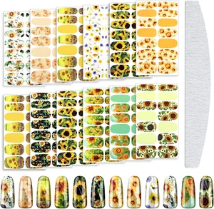 168 Pieces Sunflower Nail Stickers Floral Flower Nail Stickers 12 Sheets Sunflow - Picture 1 of 7