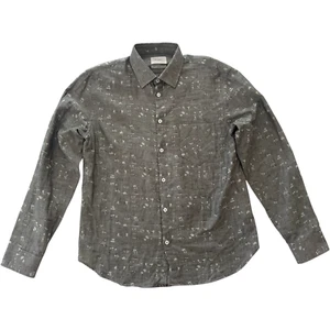 Billy Reid Shirt Mens Medium Standard Made Italy Long Sleeve Gray Ivory Cotton - Picture 1 of 14
