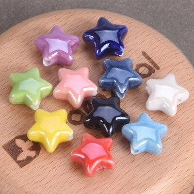10pcs Star Shape 14mm Glossy Shiny Handmade Ceramci Porcelain Loose Beads - Image 1 of 3
