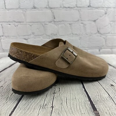 Bio Gold Wildleder Clog Kork Sandale Damengröße 10 beige hergestellt in Italien - Bild 1 von 4