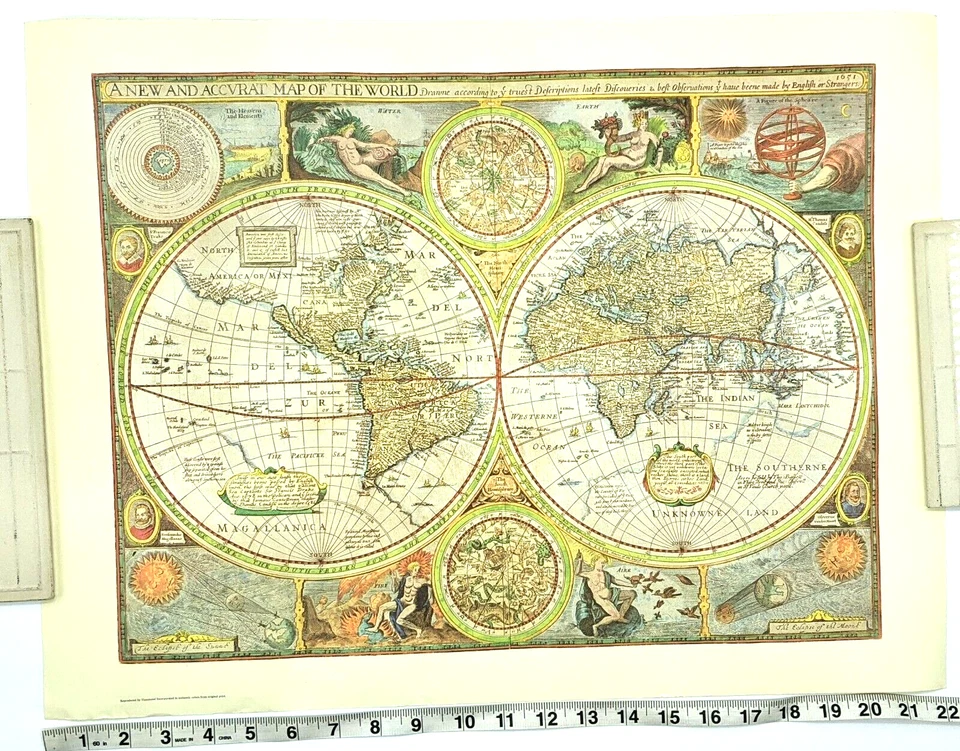 Historic Hammond Map Reproduction Poster New And Accurate MAP OF THE WORLD 1651 - Image 1 of 4