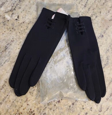 ¡Nuevo! Guantes formales de algodón negro vintage para mujer talla XS-S 6 8,5" look con cordones Foto 1 de 4
