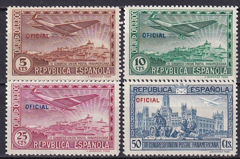 España 1931 Edifil 630/33 CUPP Aviones Sobreimpresión OFICIAL pequeños valores (4v) MNH VF Foto 1 de 1