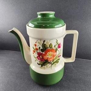 Cafetera de té de loza fuerte Pagnossin Treviso Italia borde verde floral 9" H - Imagen 1 de 11