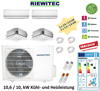 Quattro MultiSplit (2x2,6+2x3,5kW) RIEWITEC Split Klimaanlage 10,6kW, 5m Leitung - Bild 1 von 4