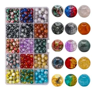 1Box 375pcs 15Color Mixed 8mm Crackle Glass Beads for Jewelry Making Beading Kit - Picture 1 of 5
