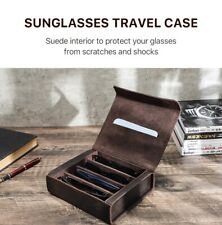 Retro Handmade Leather Holder Box for Sunglasses Glasses Travel Storage Box
