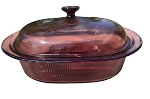 Pyrex Visions Corning Ware Cranberry 4 QT Roaster Casserole Dish w/ Lid V-34-B - Picture 1 of 10
