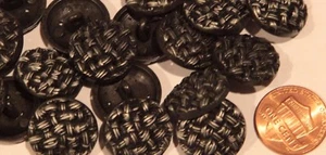 8 Charcoal Tone Weave Design Metal Shank Buttons 11/16" 18MM Lot # 3474 - Picture 1 of 1