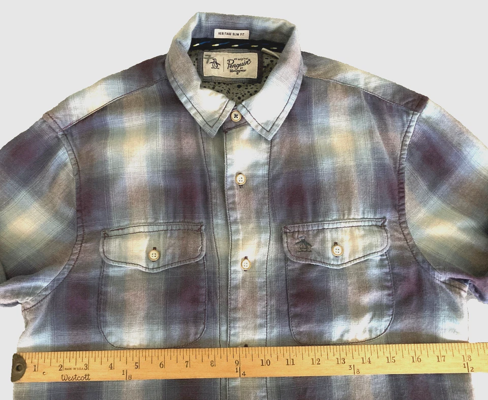 Original Penguin Blue Plaid Shirt Button Up Long Sleeve Men's Size S - Image 1 of 4