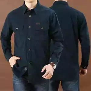 Men Shirts Spring Autumn Denim Long Sleeve Outdoor Sports Army Casual Shirt - Picture 1 of 30