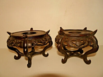 PAIRE DE SOCLES ANCIENS EN BOIS SCULPTE.CHINE.XIX°.Pour vase,statue,porcelaine - Photo 1/4