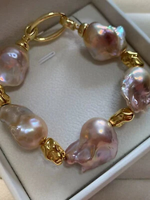 Elegante Pulsera Perla Rosa Barca Mar Sur 16-18mm 7.5-8"(t) Foto 1 de 4