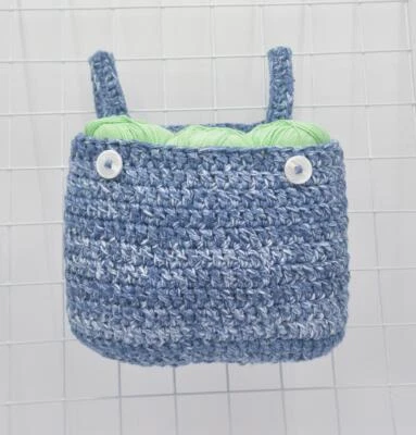 Elegante y Práctica Cesta Colgante Hecha a Mano Almacenamiento Hilo Denim Azul Foto 1 de 4