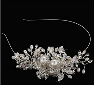 Women Prom dance headpiece Bride wedding Pearl Silver Crystal hair band Headband - Picture 1 of 11