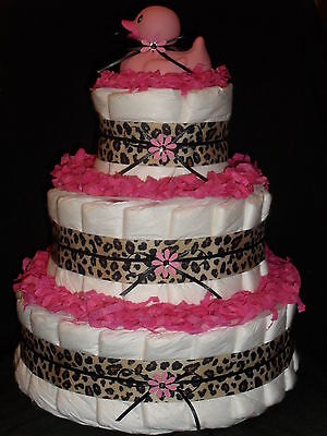 Pink & Leopard Spots Animal Theme Baby Shower Diapercake • 37$