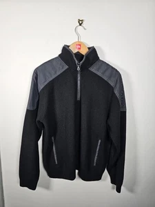 Paul & Shark Knit Jumper Men's Medium Black 1/4 Zip Logo Pockets - Picture 1 of 14