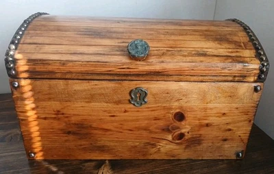 Antique Dome Chest Wooden Trunk Vintage Country  - Image 1 of 4