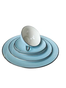 Vtg MCM Franciscan Dawn Encanto Aqua Blue Platinum Edge 5 PC Setting  1953-1981 - Picture 1 of 2