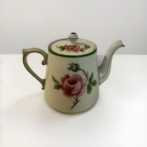 Limoges France T&V Porzellan Teekanne - rosa Rosen Design kleiner grüner Rand - Bild 1 von 17