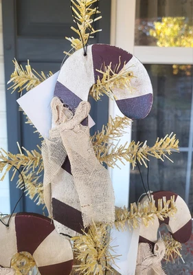 Primitive Wood Candy Cane Ornaments NWT Set of 3 Country Christmas - Image 1 of 4