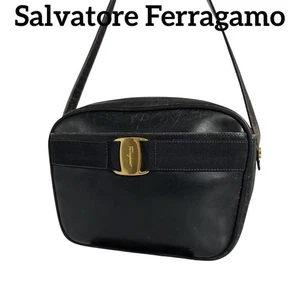 Salvatore Ferragamo Shoulder Bag Purse Gancini Leather Authentic Black - Picture 1 of 24