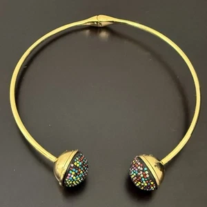 TRINA TURK goldfarbene bunte Strass Kugel Kappe Enden Manschette Halsband Halskette - Bild 1 von 9